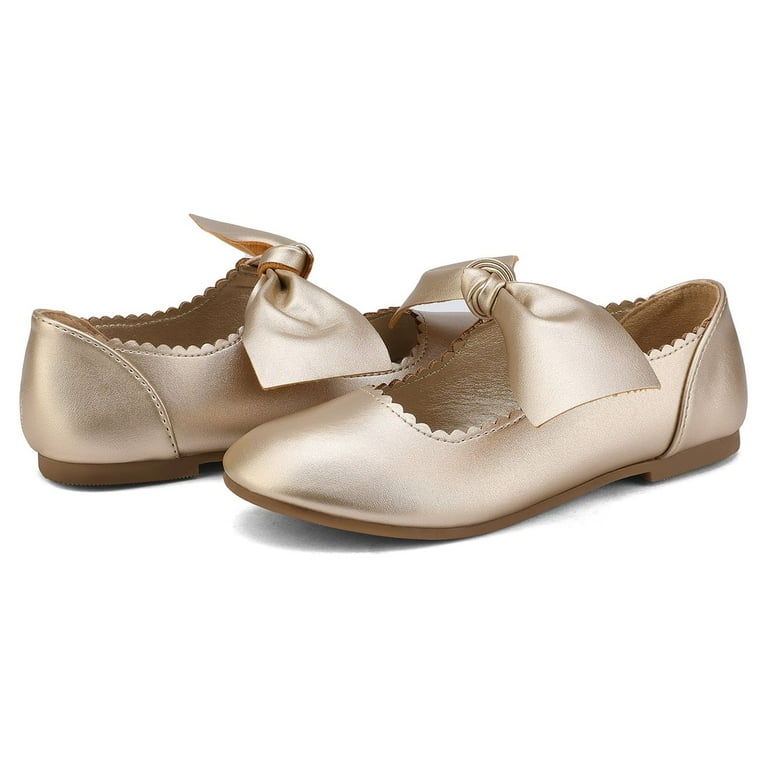 BURUDANI Girls Ballerina Front Bow Flats Mary Jane Dress Shoes
