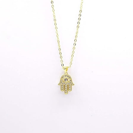 JoeytheJewelryNY 18k Layered Real Gold Filled hamsa hand pendant charm with necklace chain 18 inches #18