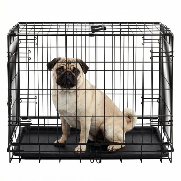Alvantor 24/30 Inch Dog Crate, Black - Durable Metal Puppy Cage with Removable Tray, Collapsible Kennel for Small Medium Dogs, Easy Clean