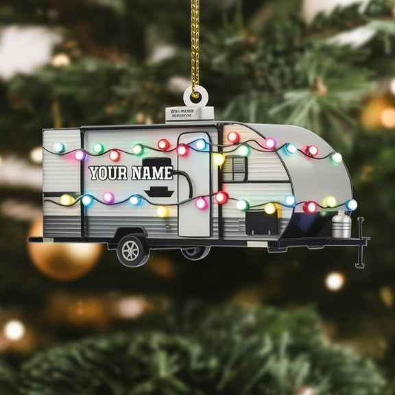 Custom Travel Trailer Christmas Ornament with Lights , Personalized Holiday Camper Decoration, RV Gift for Camping Lovers
