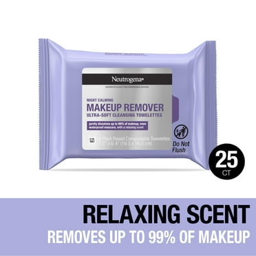 Neutrogena Makeup Remover Night Calming Wipes and Face Cleansing Towelettes, 25 Ct