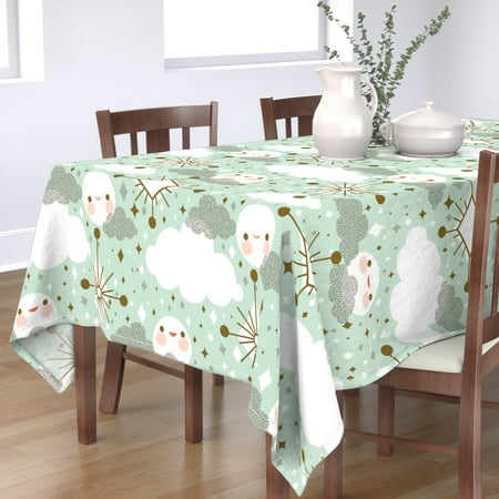 

Cotton Sateen Tablecloth 90 Square - Moon Clouds Retro Kawaii Nature Mid Century Modern Vintage Inspired Gender Neutral Nursery Print Custom Table Linens by Spoonflower