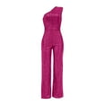 thumbnail image 4 of GaThRRgYP Womens Rompers under $5,Womens Plus Size $5,Women's Solid Color High-Waisted Strapless One-Shoulder Sequin Casual Long Jumpsuit Hot Pink XL, 4 of 4