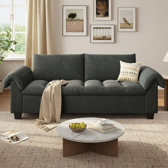 COPIAE 96 Inch Sofa with Extra Deep Seats Oversize, 2 Seater Sofa for Living Room, Comfy Tuxedo Arms with Comfy Backrests ,Modern Couch and Easy Installation,Corduroy Fabric,Dark Gray