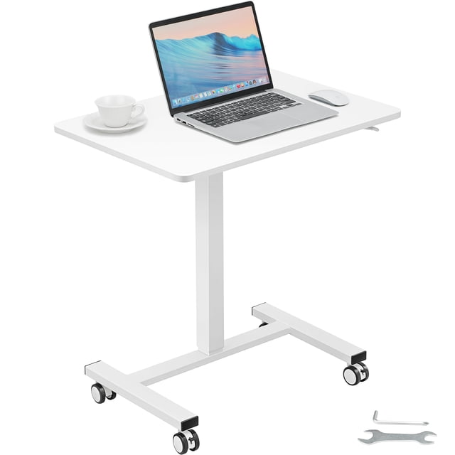 VEVOR Bureau Mobile Debout, Hauteur Réglable à Ressort à Gaz 28 Pouces-44 Pouces, Bureau Assis-Debout, 4 Roues Pivotantes à 360° (2 Verrouillables) Table Portable pour Ordinateur Portable pour Maison Bureau École, Charge de 40LBS