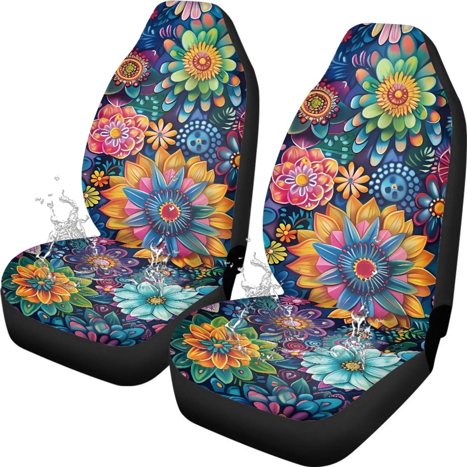 Uorisanigo Boho Floral Car Seat Covers for Women Waterproof Front Seat Covers Auto Interior Accessories 2 Pcs Set Easy to Install Universal Fit Most Cars,SUV, Trucks