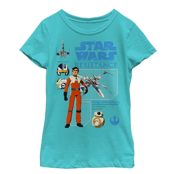 Girl's Star Wars Resistance Poe Profile  Graphic Tee Tahiti Blue Large