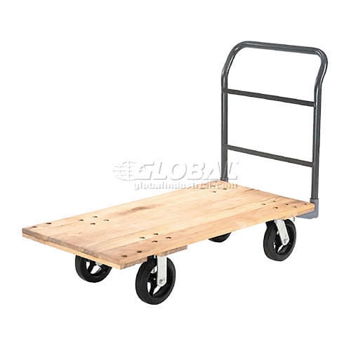 Platform Truck w/Hardwood Deck, 54 x 27, 2400 Lb. Capacity, 8" Rubber Casters