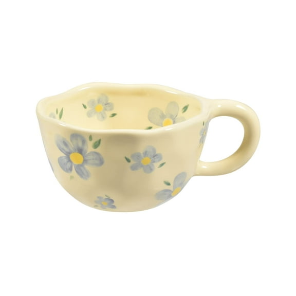 LUXERAD Ceramic Coffee Mug, Blue Flowers Design, 8.5 oz, Dishwasher & Microwave Safe
