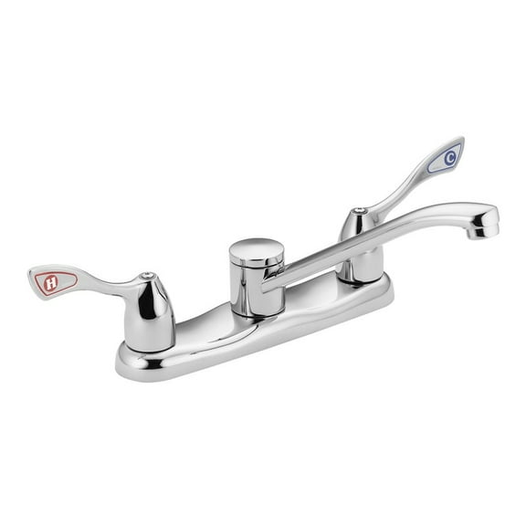 MOEN 8798 Commercial 2-Handle Low-Arc Kitchen Faucet in Chrome