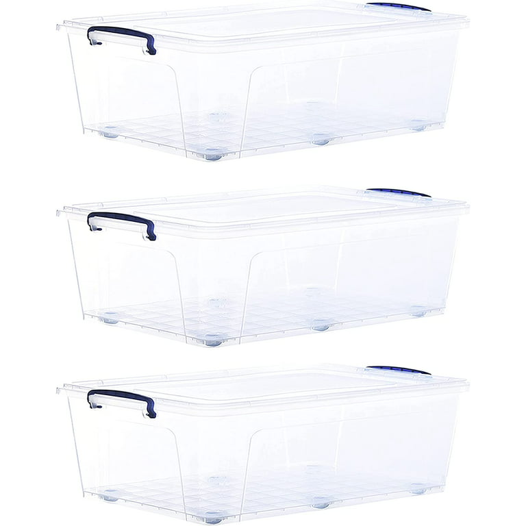 type A Clarity Transparent Stackable Under the Bed Storage Box with Lid and  Wheels, 64-L
