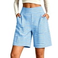 thumbnail image 3 of QATAINLAV Laides Bermuda Shorts Cute Plaid High Waisted Baggy Shorts with Pockets Summer Casual Wide Leg Shorts Blue XL, 3 of 7
