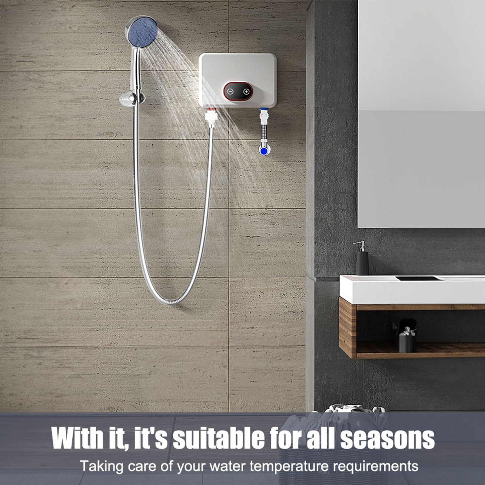 Riousery Instant Electric Tankless Water Heater 5.5kW IPX4 Water Resistant LED Display Thermostatic Control System