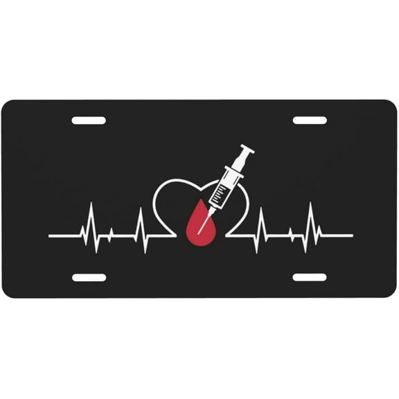 Heartbeat Phlebotomist Phlebotomy Syringe Blood Full License Plate 6" x 12" Aluminum Decorative Front License Plates Metal Car Plate Novelty Vanity Tag Cover with 4 Holes Car Decor Accessory