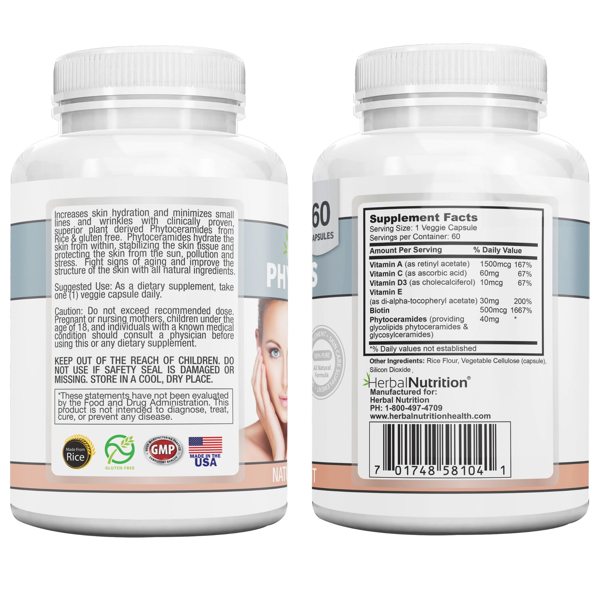 Phytoceramides from Rice with Biotin - 3 60 Ct. Bottles - Younger Looking Skin Guaranteed!