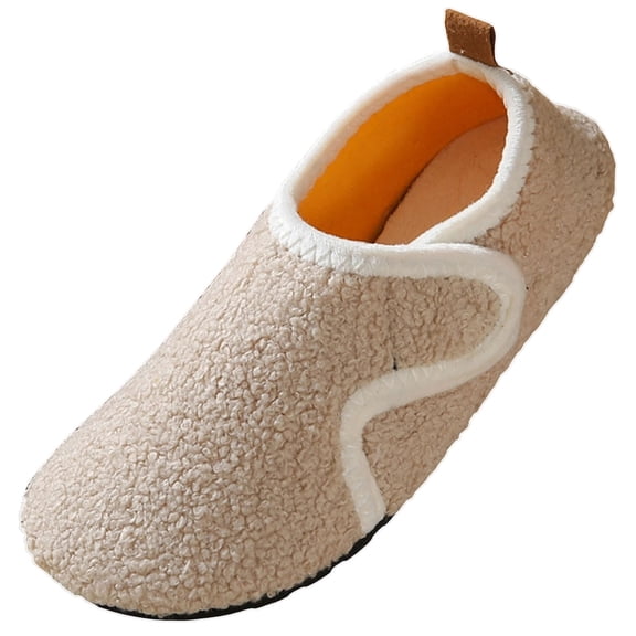 Fesfesfes Girls Boys Cozy Indoor Slippers Warm Winter House Shoes with Non Slip Sole Soft Fuzzy Lining for Kids Children Non Skid Floor Socks Mop Slippers for Home Comfortable(Beige,2.5-3.5 Years)