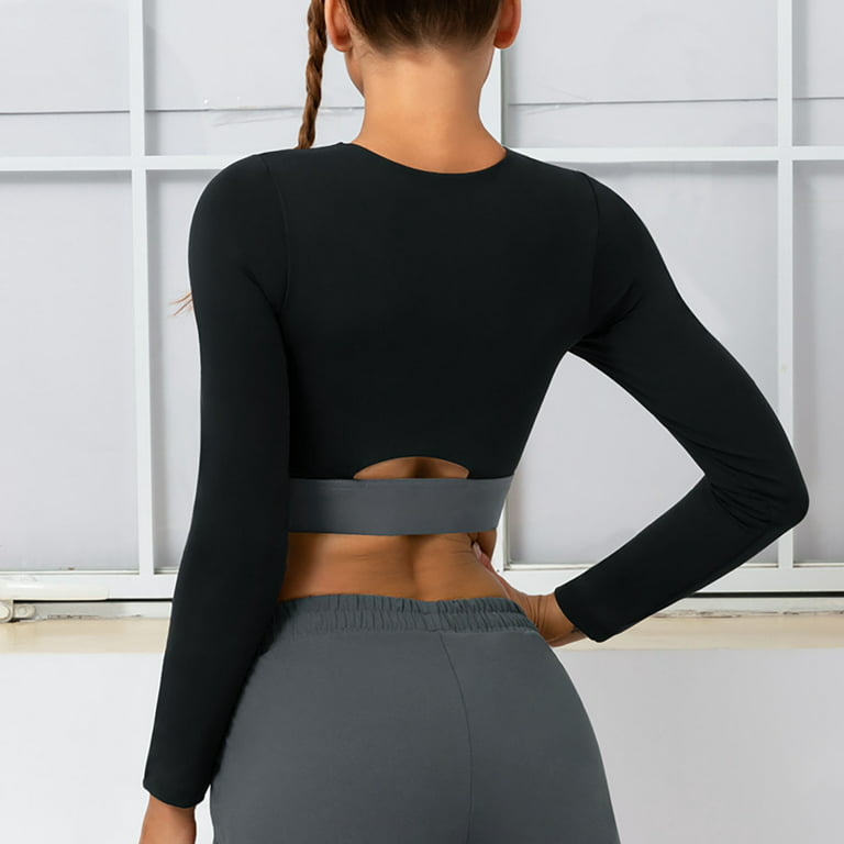 Olyvenn Reduced Women's Patchwork Sports Underwear Fall Yoga Wear Running  Back Training Shock-proof Vest Breasted Bra for Women Long Sleeve Crew Neck