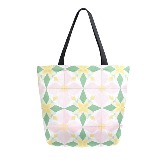 FORMRS Womens Canvas Tote Bag with Zipper Inner Pocket Shoulder Handbag, Retro Yellow Stars