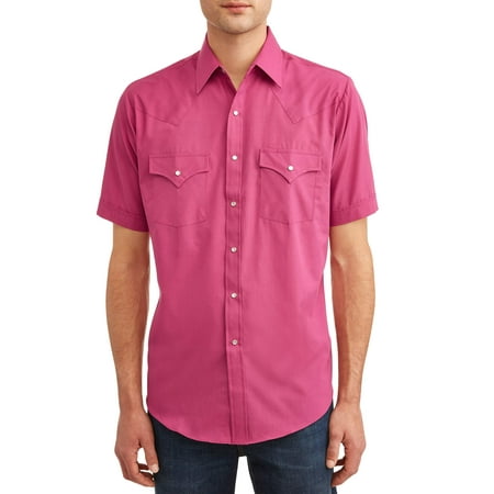 Lurex Western Shirt - Plains Men's Short Sleeve Solid Western Shirt, up to Size 4XL