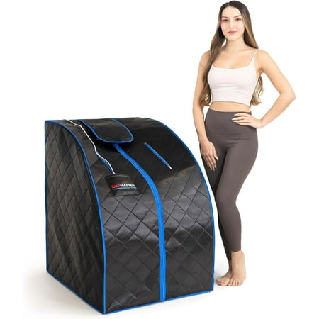 Compact Infrared Home Sauna Kit, Foldable Chair, 1050W Energy-Efficient Heater, Zipped Access, Wired Controller, Up to 140°F, Black