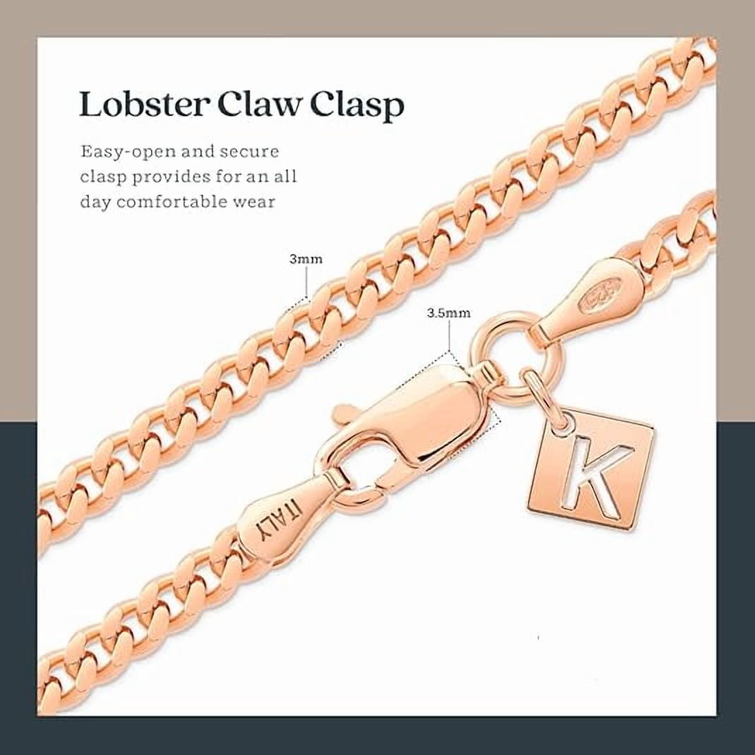 Kezef Rose Gold Chain Necklace for Men & Women – 3mm Cuban Link, Rose Gold-Plated Sterling Silver, Italian Made, Hypoallergenic, Tarnish Resistant, 22 Inch