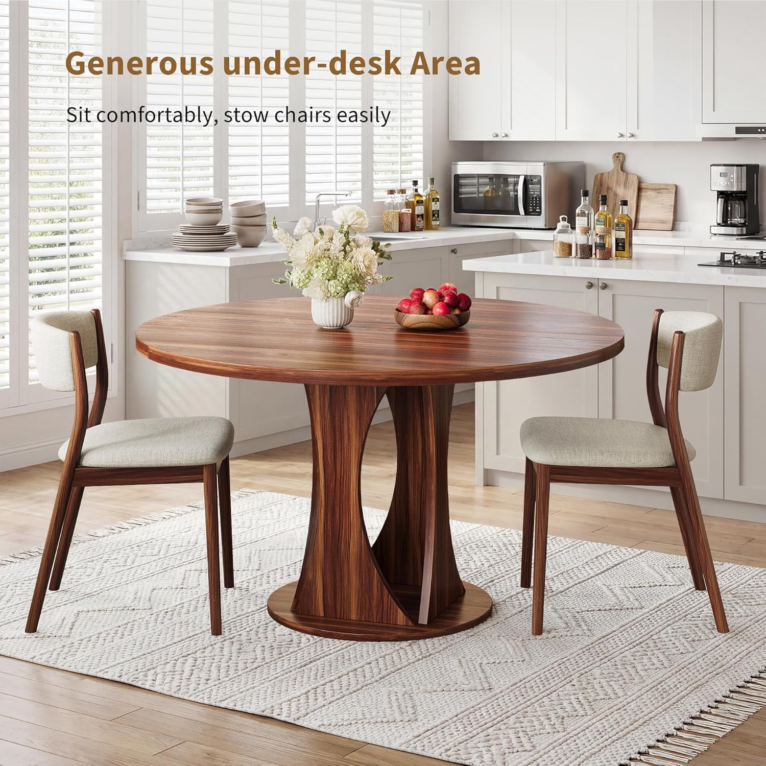 Virans 47.2" Round Dining Room Table for 4-6,Dinner table with MDF for Kitchens,Living Rooms,Walnut