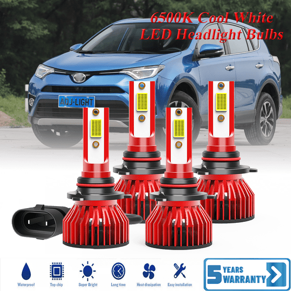 For Toyota RAV4 2016 2017 2018 High Low Beam Bulb Combo - 30,000LMLED Headlight Bulb Kit, 6500K Cool White 600% Super-Bright Bulb, Plug & Play