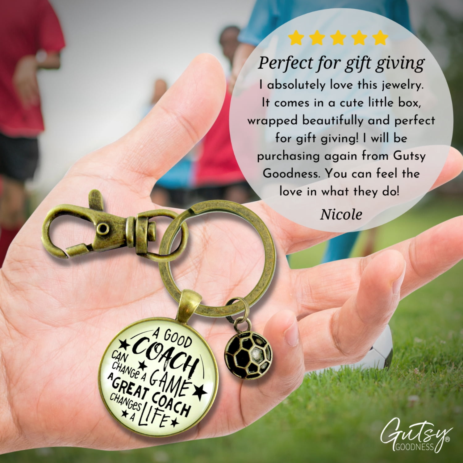 Soccer Coaching Sport Gutsy Goodness Bronze Metal Adult Unisex Keychain Great Coach Changes Life Thank You Gift