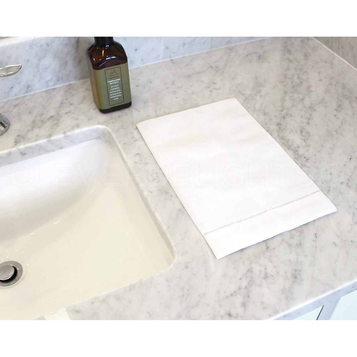 HTYSUPPLY White Hemstitched Hand Towels - 6 Pack - 14" x 22" - 100% Cotton - Fingertip Towel