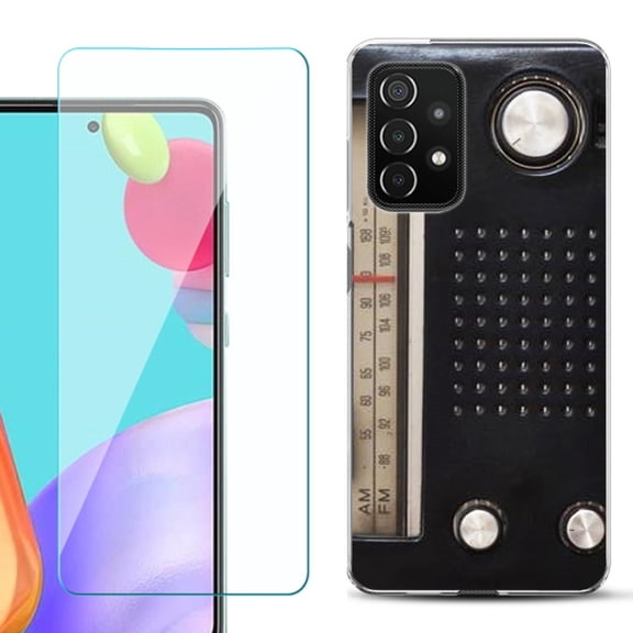 Slim-Fit Flexible Gel TPU Phone Case compatible with Samsung Galaxy A52 5G, with Tempered Glass Screen Protector, by OneToughShield ® - Vintage Radio