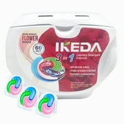 Ikeda scents 60pcs Laundry Detergent Pods,Flower Scents Power Stain Remover, Liquid Soap Pacs 3-in-1 Powerful Clean Remover for Hand Washing and Machine