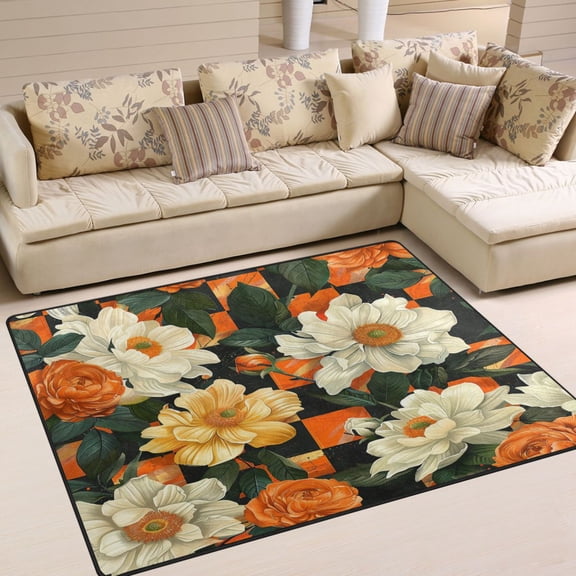 Yayeee Area Rugs for Living Room 5.2'x4' Non Slip Washable Bedroom Floor Carpet, Bright Floral
