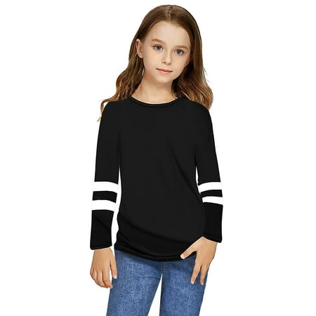 

Greatchy Big Girls T-Shirts Comfort Crew Neck Long Sleeve Soft Cotton Fall/Winter Undershirts Top Black