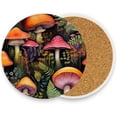 thumbnail image 2 of Coolnut Mushrooms and Plants Coaster, Drinks Round Absorbent Stone Set with Ceramic Stone and Cork Base, Tabletop Protection Mats and Cups Place for 2PCS Home Decor, 2 of 6