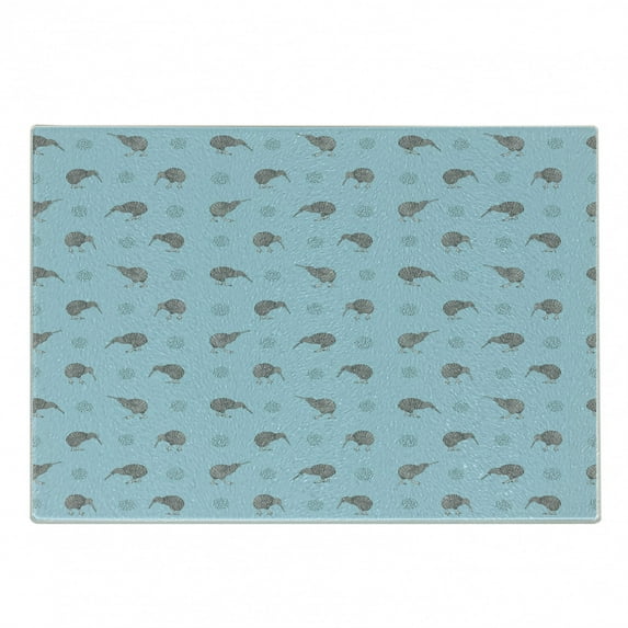 Grey Blue Cutting Board, Kiwi Birds Indigenous New Zealand Animals Doodle Style Tropical Wildlife, Decorative Tempered Glass Cutting and Serving Board, Small Size, Pale Blue and Grey, by Ambesonne