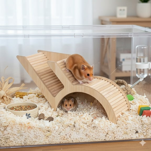 New Hamster Wooden Tunnel Hideout Climbing Shelter Multi-Entrance Spacious Washable Cage Decor Toy Gerbil Supplies Durable Safe