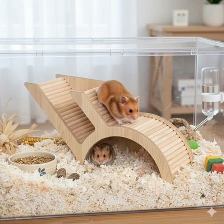 New Hamster Wooden Tunnel Hideout Climbing Shelter Multi-Entrance Spacious Washable Cage Decor Toy Gerbil Supplies Durable Safe