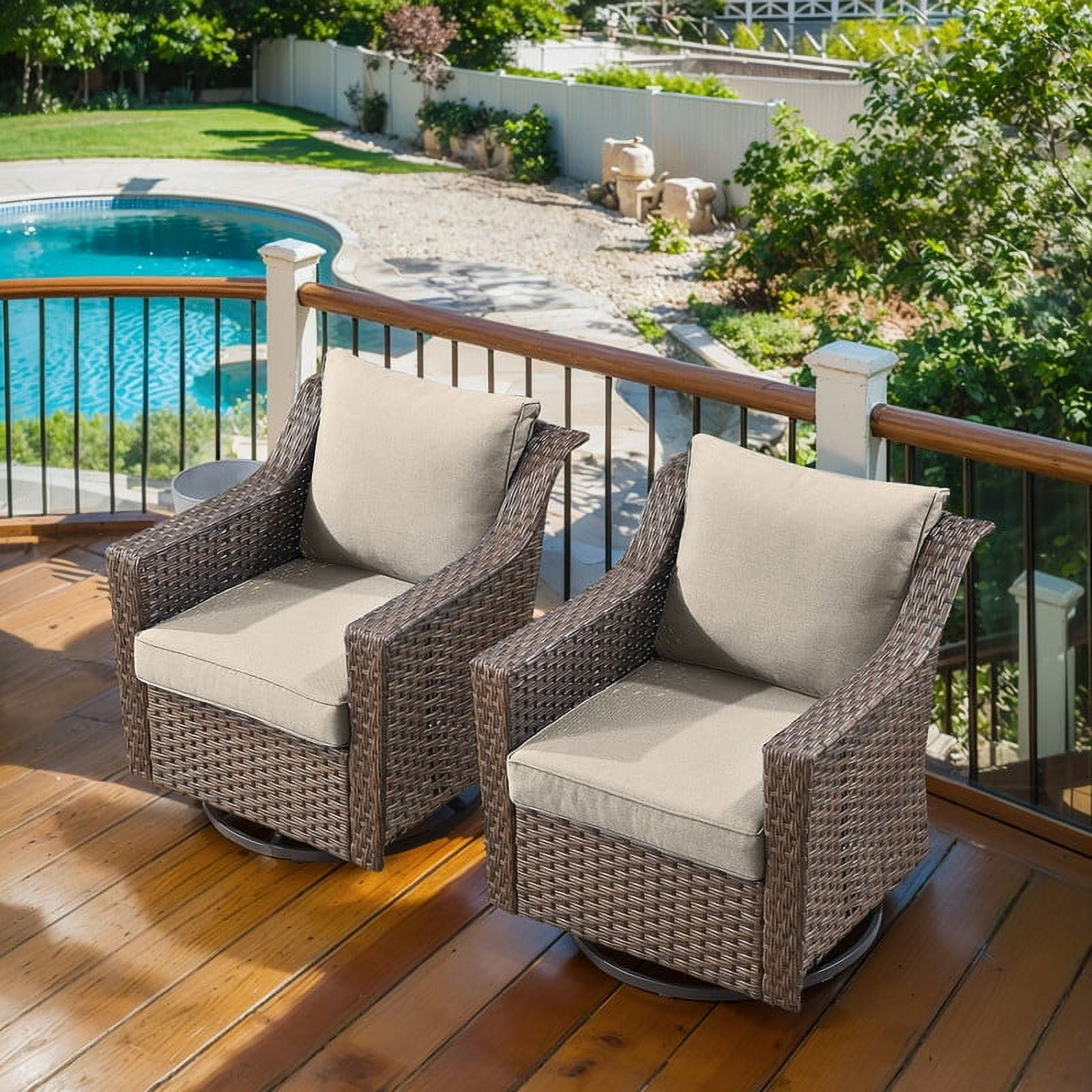 PARKWELL 9 Pieces Outdoor Patio Furniture Set 9-Seat High Back Wicker Conversation Set with Swivel Glider Chairs,Brown Wicker Beige Cushion