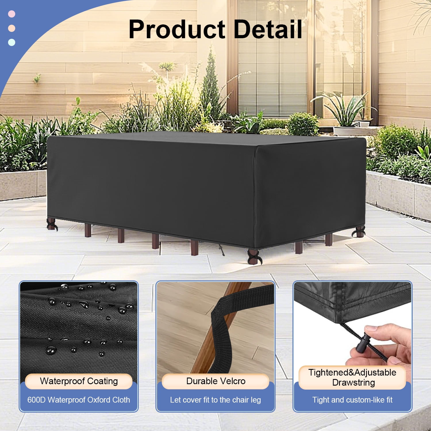 Hootek Patio Furniture Covers, 71×47 Outdoor Furniture Cover Waterproof, Heavy Duty Oxford Patio Table Cover for Outdoor Table, Chair, Sofa, Desk (Black 71"L×47"W×30"H)