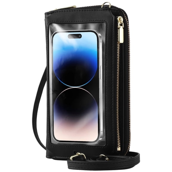Touch Screen Cell Phone Purse, RFID Blocking Crossbody Phone Purse with USB Charging Port, Detachable Straps, 8 Card Slots, Small Travel Wallet for Women, BlackColor: Black Material: PU S