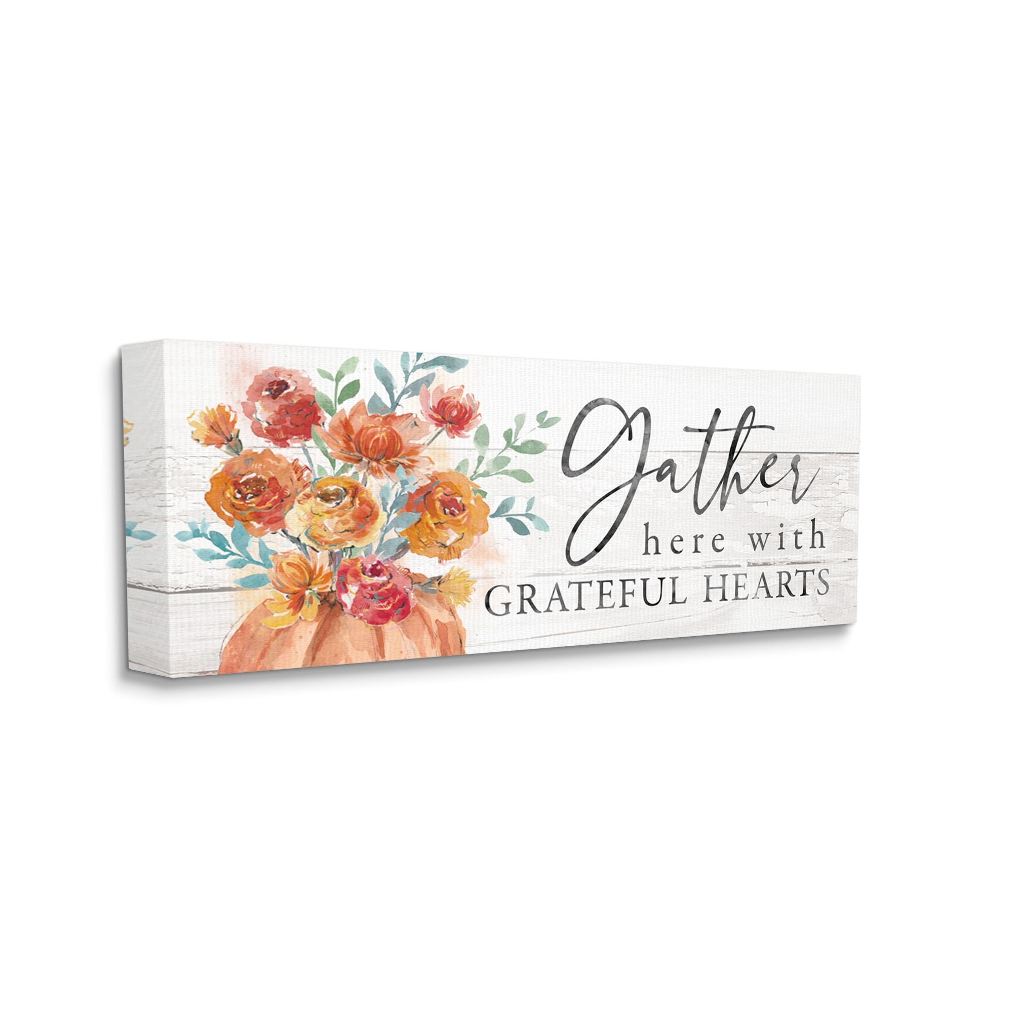 Gather Grateful Hearts Seasonal Harvest Rustic Phrase Botanical & Floral Graphic Art Gallery-Wrapped Canvas Print Wall Art