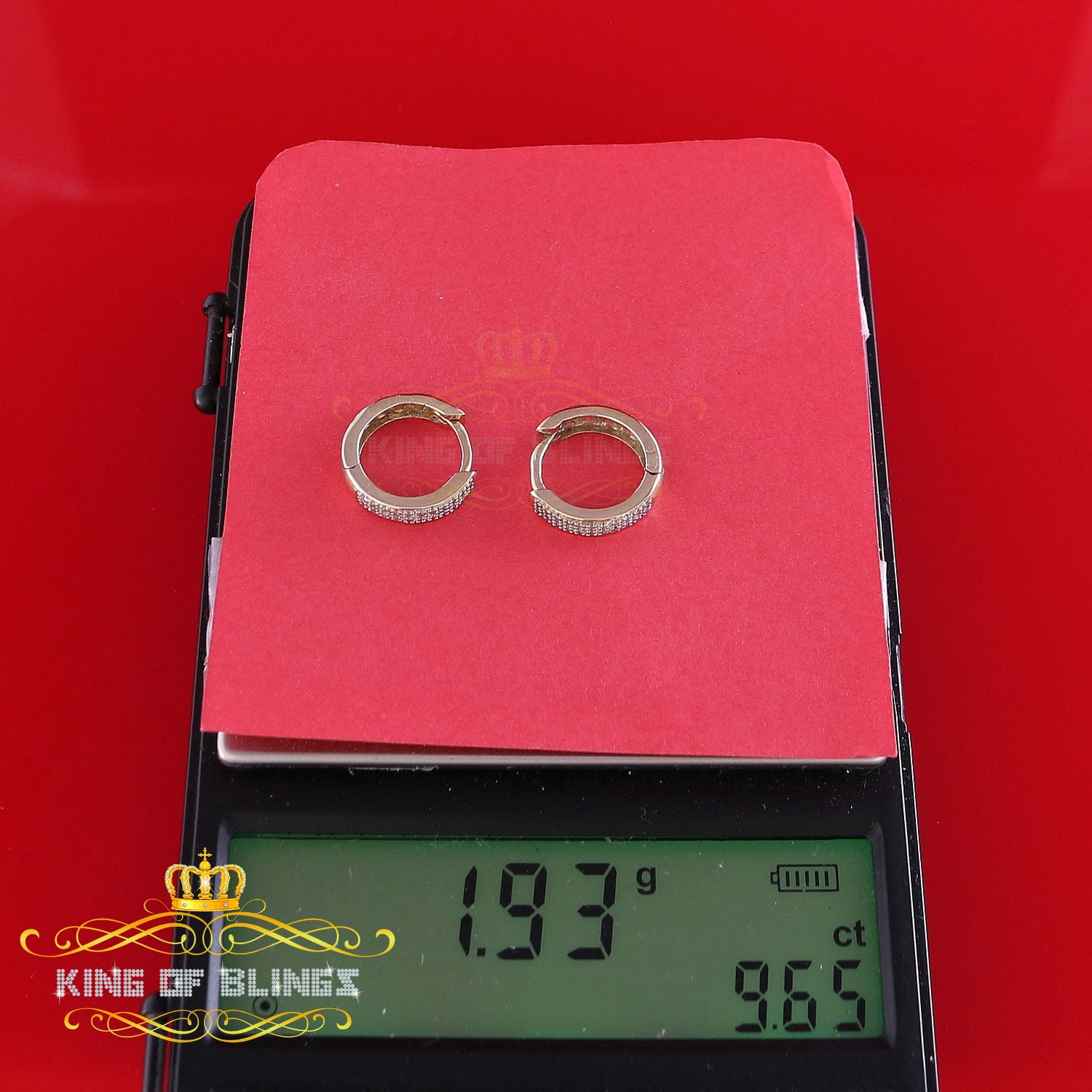 King of Bling's 0.15ct Diamond 925 Sterling Silver Yellow Hoop Stud Earrings For Men's / Women's
