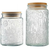 Vintage Glass Jar, Airtight Glass Storage Jar with Bamboo Lid Glass Food Storage Containers for Kitchen Counter, Pantry, Decorative Jar for Coffee, Tea, Sugar, Candy Jar Cute Jar