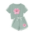 thumbnail image 4 of EWASWON Girls Floral & Checkered Sleeve Outfit Set - Summer Two-Piece Shorts & Top, Breathable Casual Wear for Ages 5-14, Army Green, 4 of 8