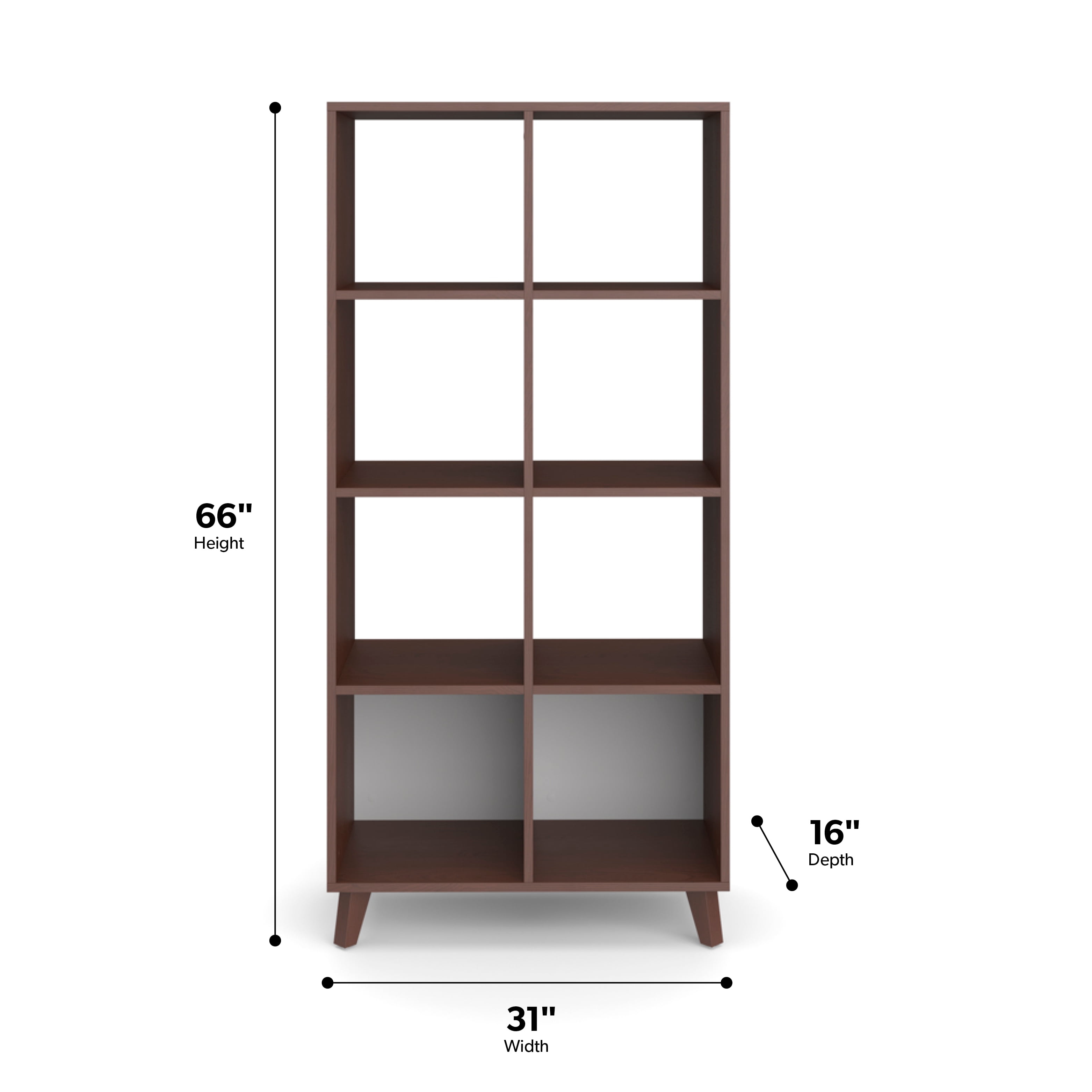 HON Basyx Commercial-Grade 66" High Modern Cube Bookcase, Real Wood Feet, Walnut (BSXCUBETMWMW)