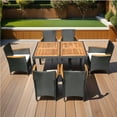 thumbnail image 2 of 7 Piece Outdoor Wicker Sectional Dining Set, Outdoor Furniture Set with Wood Tabletop, Stackable Armrest Chairs with Beige Cushions, Patio Dining Set for 6, Brown, 2 of 8