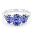 thumbnail image 3 of Gem Stone King 2.11 Cttw Oval Blue Tanzanite and Diamond Accent 3-Stone Engagement Ring | 10K White Gold | Three Stone Wedding Anniversary Promise Ring for Women | Available in Size 5, 6, 7, 8, 9, 3 of 4