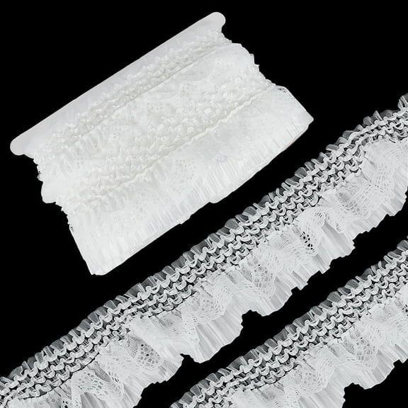 10 Yards White Elastic Ruffle Lace Ribbon 3 inch Wide Cloth Wrinkle Elastic Double Layer Lace Trim Lace Pleated Fabric Trimming Ruffle Fabric for Bridal Wedding Decorations Sewing White