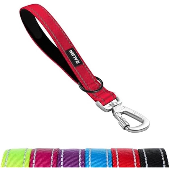 Eryueer Short Dog Leash 1 ft, 12 Inches Traffic Leashes for Dogs, Nylon Reflective Dog Lead with Padded Handle, Heavy Duty Pet Leash with Carabiner Clip for Large and Medium Dogs (12" Red)