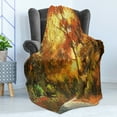 thumbnail image 4 of Fantasy Soft Flannel Fleece Throw Blanket, Abstract Pathway in Autumn Forest with Shady Leaf of Deciduous Trees View Art, Cozy Plush for Indoor and Outdoor Use, 50" x 70", Orange Yellow, by Ambesonne, 4 of 5